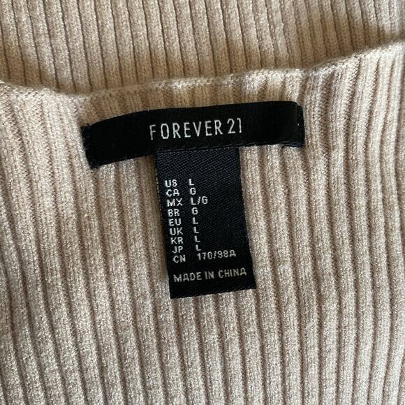 FOREVER 21 Cropped Full Zip Sweater Womens Large Tan Ribbed Boho Chic Festival - Picture 7 of 8